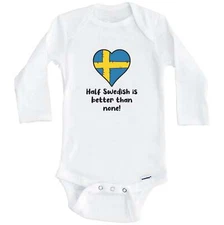 Half Swedish Is Better Than None Sweden Flag Heart Long Sleeve Baby Bodysuit
