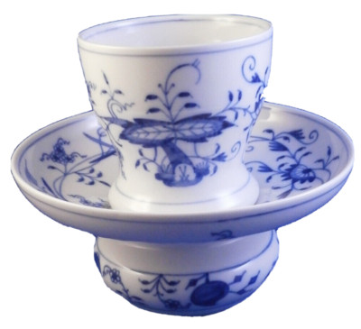 Rare Meissen Porcelain Blue Onion Spittoon W/ Rinse Cup Porzellan Spucknapf