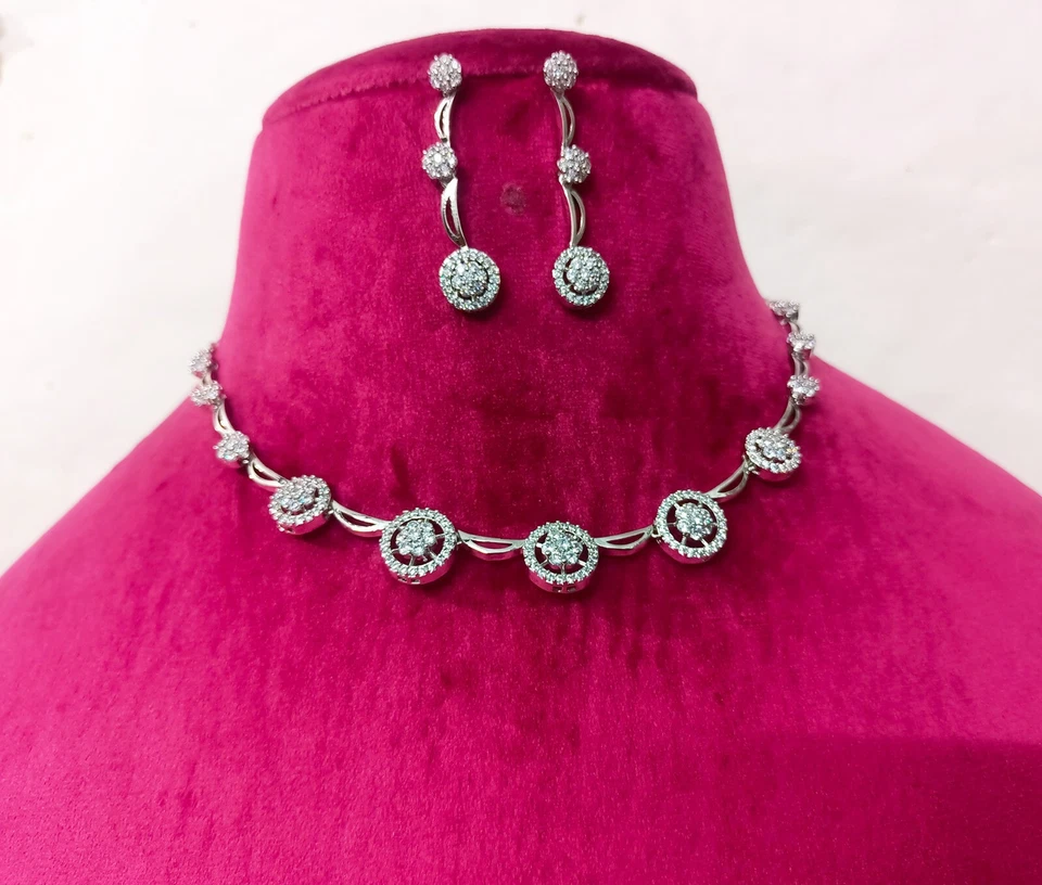 Pendientes gargantilla blanca nupcial india circonita cúbica boda mujer dama de honor regalo fiesta ropa Foto 2 de 4