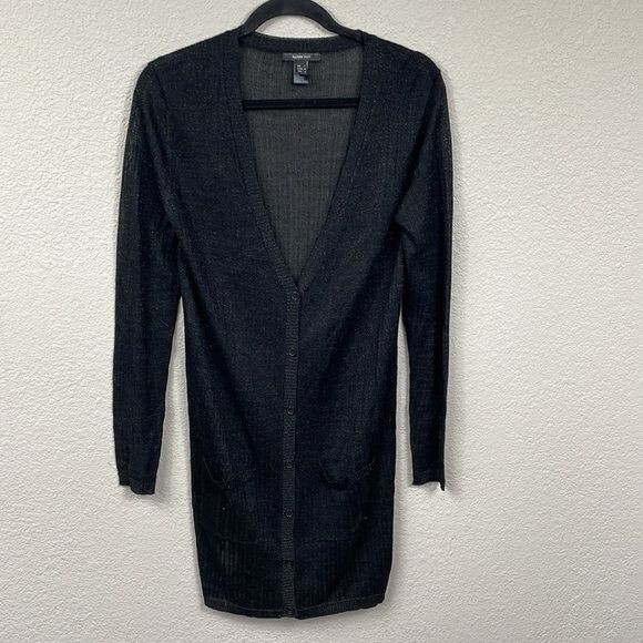 Mango Suit Black Sparkle Longline Cardigan V Neck Lightweight