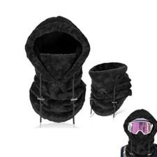 Sherpa Hood Ski Mask, Winter Windproof Coldproof Plush One Size-Medium Black
