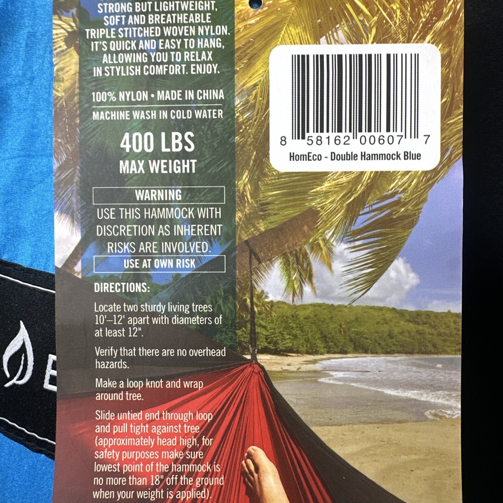 New w/ Tags Hom Eco Double Hammock Triple Stitched Nylon Camping 400 LBS