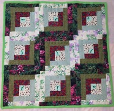 39" x 39" Small Lap "Flower Show" Cotton/Flannel Quilt/Throw Tied - Finished
