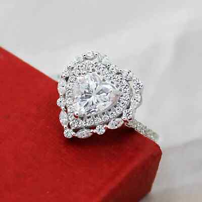 Heart Engagement Ring 2.50Ct Heart Simulated Diamond Real Solid Sterling Silver