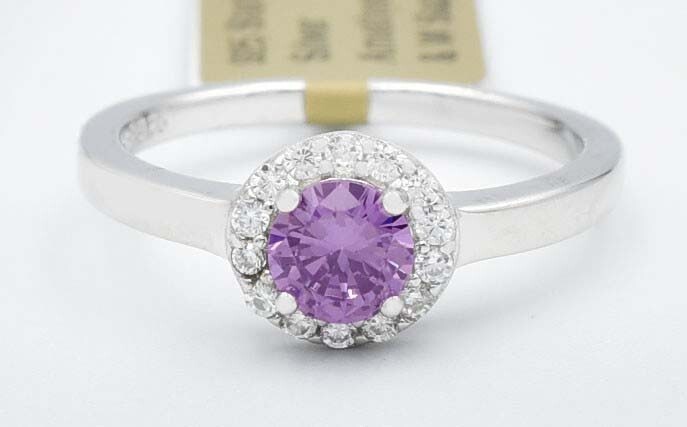 AMETHYST 0.65 Cts & WHITE SAPPHIRE RING .925 SILVER - New With Tag