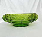 Vintage Jeanette Aztec Green 6" Two Handled Bowl - Rose Band - Original Sticker