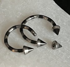 1pc Striped Spiked Steel Circular Barbell Horseshoe Septum, Eyebrow, Nipple Ring