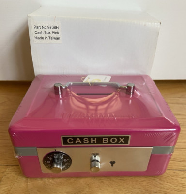 Metal Cash Box for Kids Combination Lock & Key for Money Change Gift Cards PINK