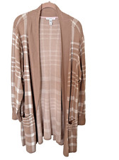 Isaac Mizrahi Live Pattern Jacquard Cozy Cardigan Cappuccino Plaid 2X