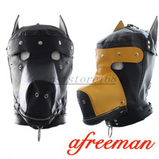 PU Leather Binding Head Hood Mask Puppy Cosplay Full Restraint Halloween Costume