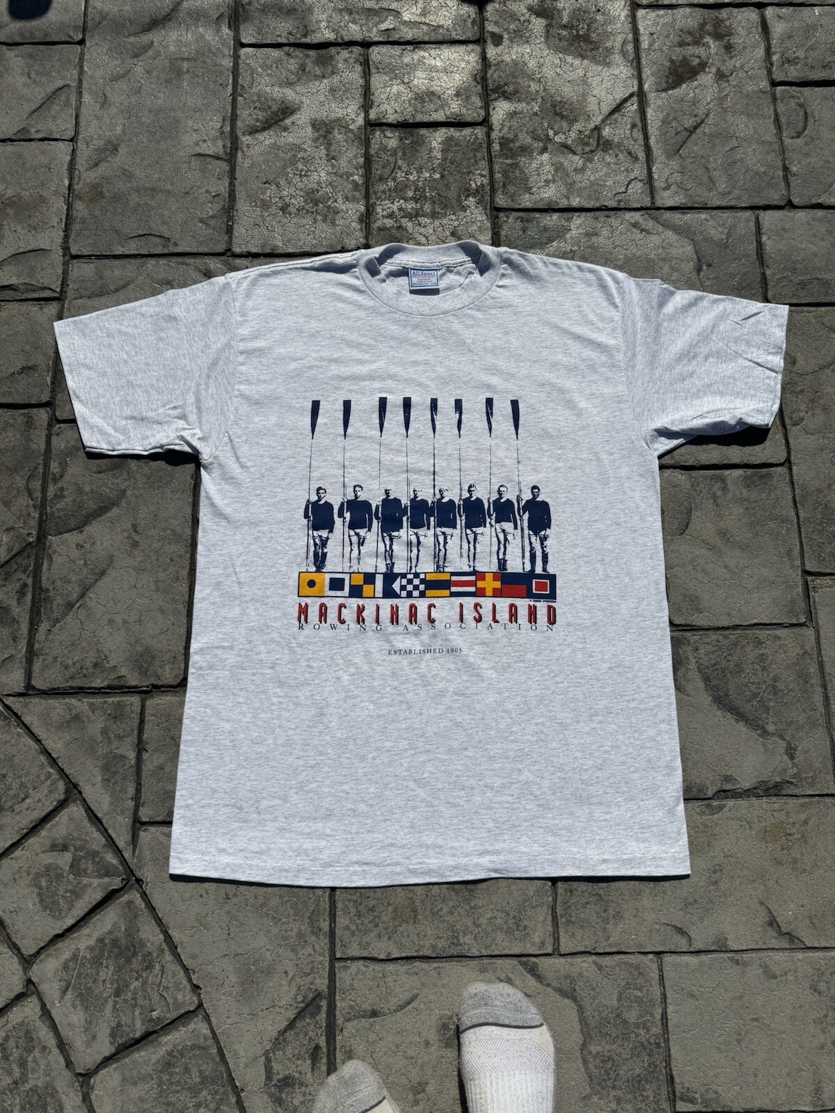 FILA T shirt grigia vintage anni 90 Mackinac Island Rowing Association taglia XL