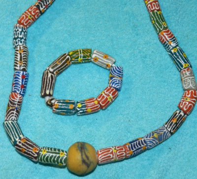 Mixed Colors Krobo Beaded necklace bracelet from Ghana Africa Multicolor  Beads