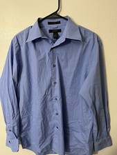 Express Stretch Solid Button Shirt Blue Dress Shirt Adult Medium Mens Pockets