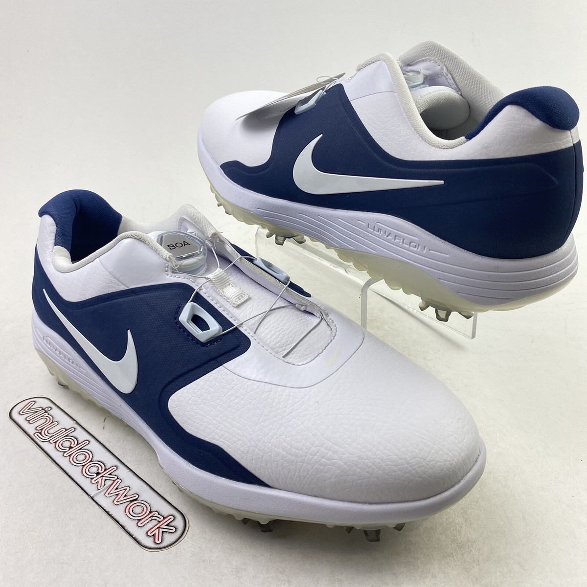 Nike Lunarlon Vapor Pro BOA Mens Size 9 Wide Golf Shoes Navy White
