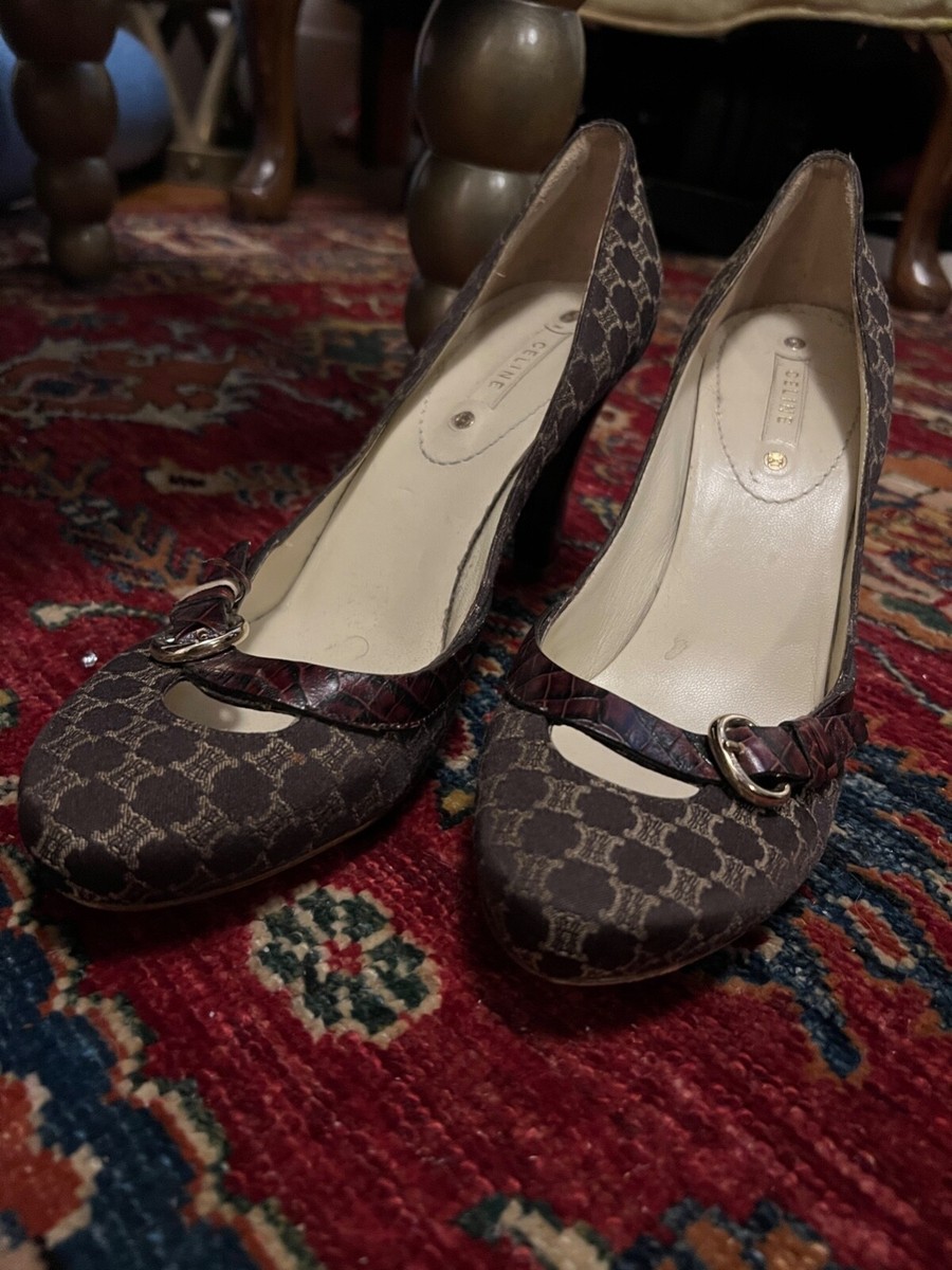 Vintage Brown Old Celine Paris Brown Monogram Pumps Size 41