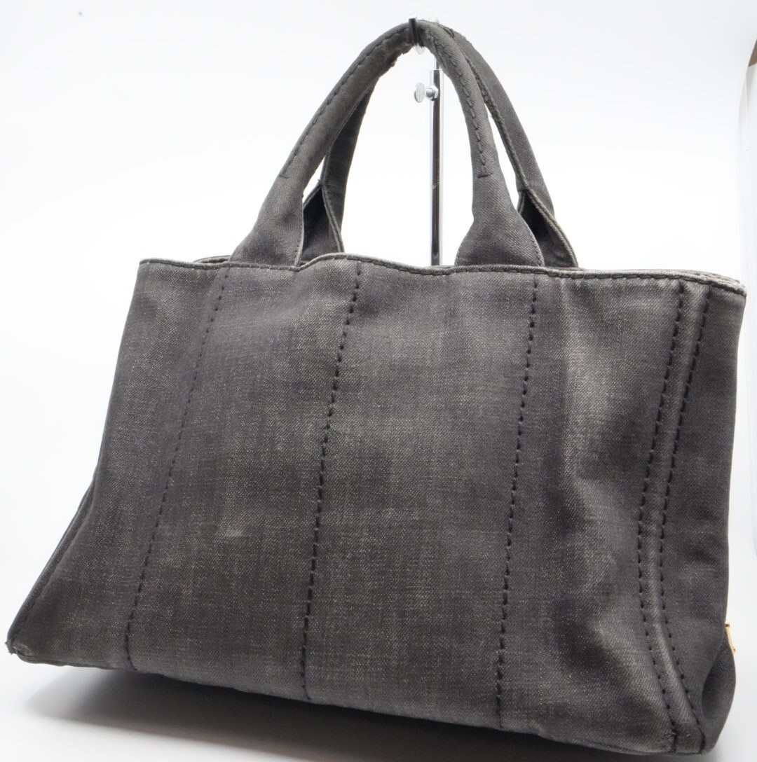 PRADA Canapa M Denim 2way shoulder tote bag Hand Bag Black Canvas 