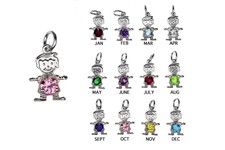 925 Sterling Silver Any Birthstone Color CZ Boy Charm Pendant
