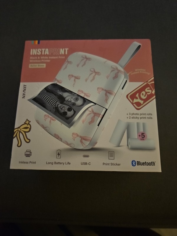 Instaprint Black & White Instant Print Wireless Printer (Pink Ballet Bows)