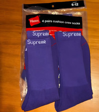 Stylish Supreme x Hanes Purple Crew Socks 4 Pack Cushioned Size 6-12 Unisex New