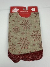 18 Inch Mini Christmas Tree Skirt, Red Snowflakes Holiday Seasonal New