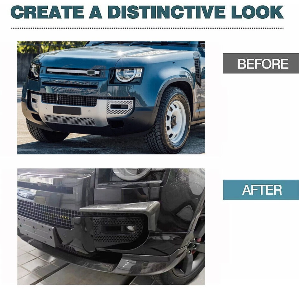 Aletas divisores de labios de parachoques delantero de fibra de carbono para Land Rover Defender L663 90 110 Foto 4 de 4