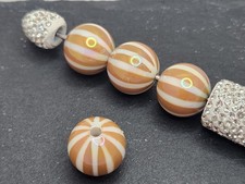 16mm Acrylic Brown Print Pumpkin Stripe Beads Pack Of 16