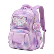 School Backpack, Kids Backpack for Girls with Anti-Theft Back Purple Diamond