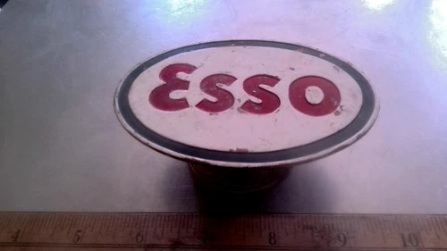 ESSO enamel on copper with brass rivets 4" gas pump sign plaque antique vintage