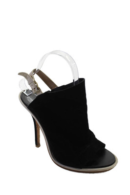 Balenciaga Paris Womens Suede Open Toe Slingbacks Heels Black Size 37 7