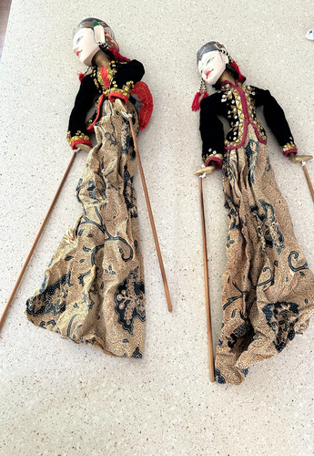 Indonesian Wayang Golek Puppets - Set of 2 Handcrafted Marionettes