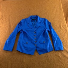 Talbots Womens 16 Blue Cotton Button Front Pocket Blazer New