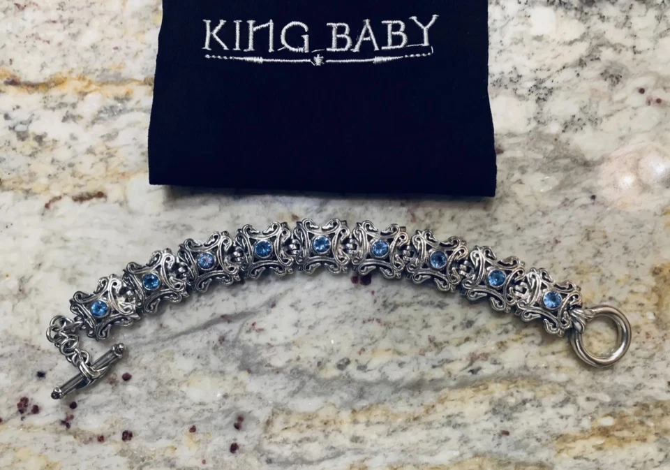$4500 Vintage King Baby Studio Sterling Silver Blue Topaz 1 Of A Kind Bracelet  - Image 2 of 4