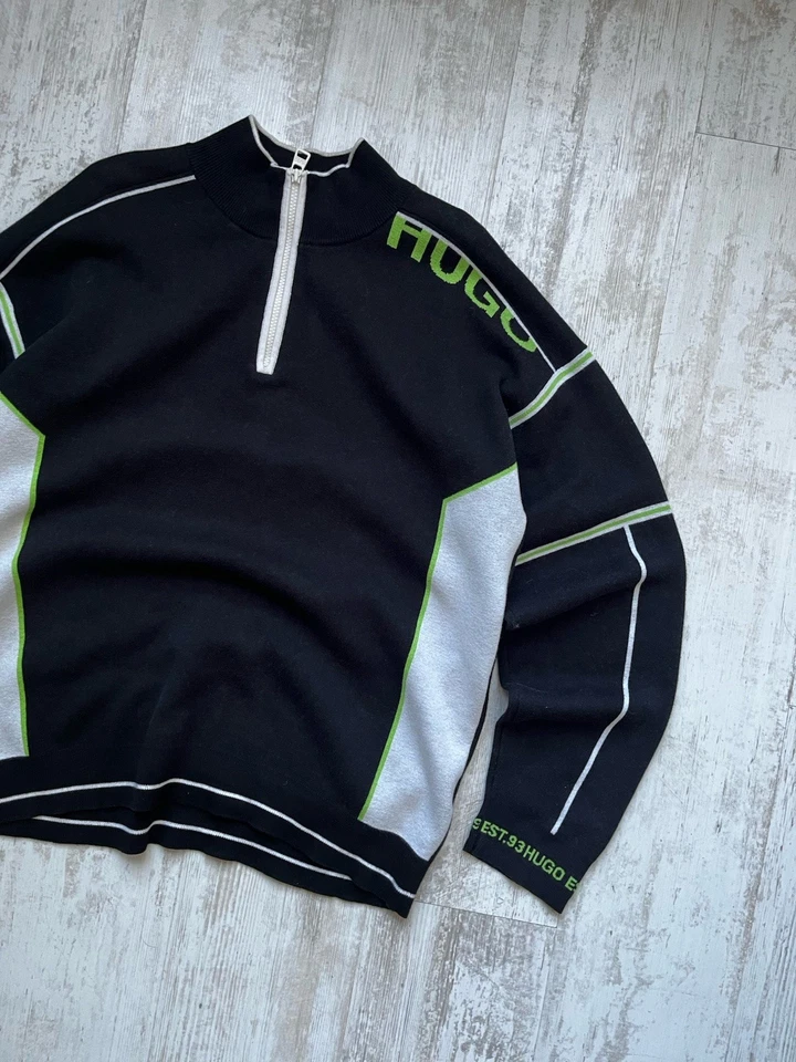 SUÉTER DE LANA CON LOGO OVERSIZE HUGO 1/3 ESCOTE CON CREMALLERA NEGRO/BLANCO PARA HOMBRE XL Foto 3 de 4