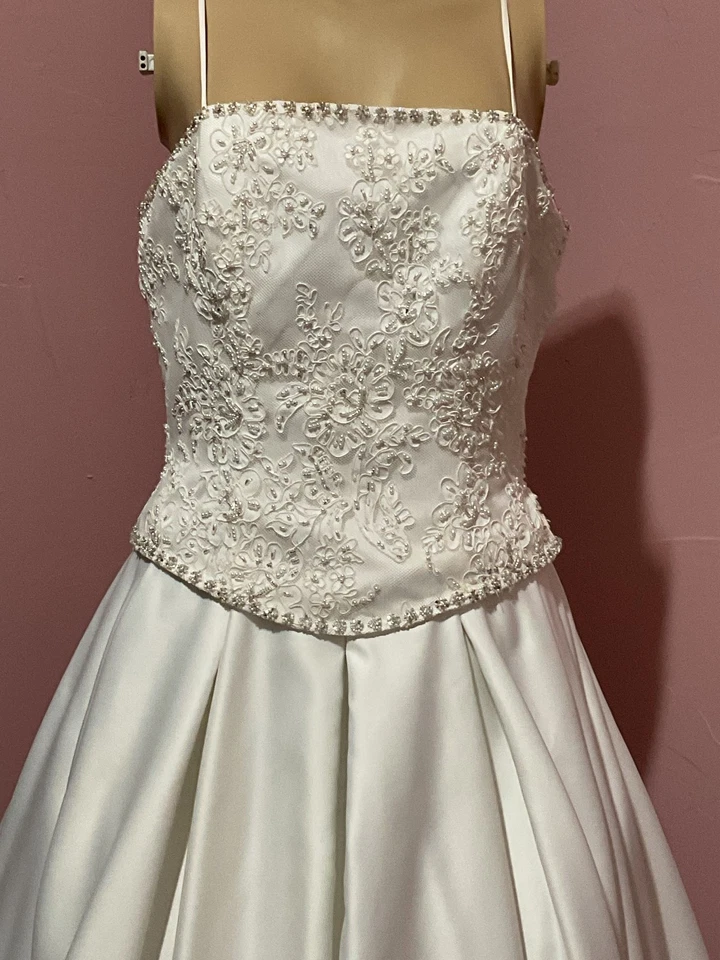 Jasmine Haute Couture Womens White Wedding Dress Sequin Chest Flat Neck Size 12 - Image 2 of 4