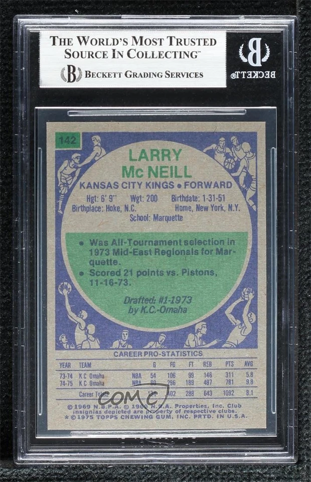 1975-76 Topps Larry McNeill #142 BGS 9 MINT Rookie RC - Image 2 of 2