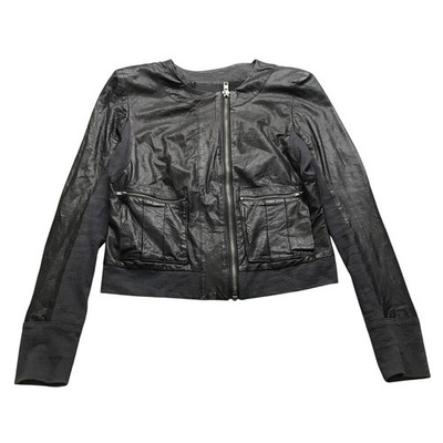 ALC Black Lamb Leather Moto Jacket Womens Small 6 Long Sleeve Zip Black LR146