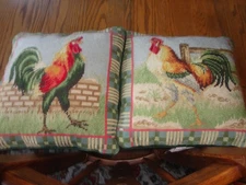 Lot of 2 14"   needlepoint pillows roosters by C & F Enterprises