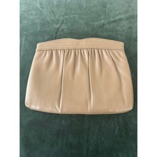 Vintage Clutch Bag Small Tan Leather Pleated Hidden Chain Crossbody Minimal 80s