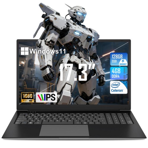 Laptop Computer 17.3 Inch Laptop 4GB DDR4 128GB SSD Webcam Up to 2.4GHz 8000 mAh - Picture 1 of 6