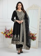 Heavy Faux Georgette Black Salwar Kameez With Dupatta For Festival Wear
