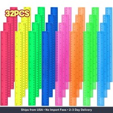 12 Inch Plastic Rulers, 32 Pack Assorted Colors Transparent Ruler Bulk, Metric R