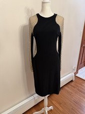 Xscape Black Rhinestone Embellished Midi Cocktail Dress Women’s Size 10 Formal