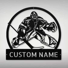 Personalized Hockey Goalie Metal Sign Custom Sports Decor Home Office Gift Idea