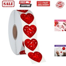500 PCS Holographic Red Heart Stickers, Sparkly Metallic Heart Sticker Self A...