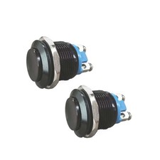 2PCS 19mm Momentary Horn Push Button Switch- 12V SPST 1NO Round Black Blue