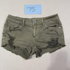 RSQ Cabo Cut-Off Distressed Olive Green Shorts Juniors Size 5