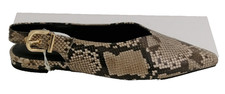 M&S Women's Slingback Flats Brown Mix Snake Print Pointed Toes Buckle Strap New