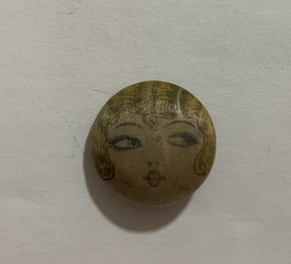 Vintage Fabric Covered Sewing Clothing Button Lady Woman's Face With Kiss Curls