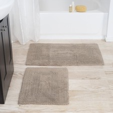 Bedford Home 2-Piece Cotton Bath Mat Set Taupe - Machine Washable Rugs