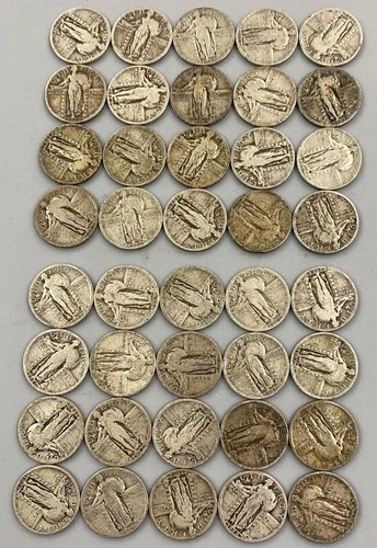 40 US 90% Silver Standing Liberty 25c mixed dates L24091